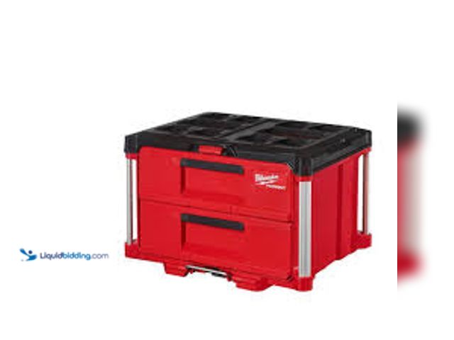 Lot 49-5438143 - Milwaukee PACKOUT 22 in. 2-Drawer Tool Box with Metal Reinforced Corners. Model # 48-22-8442. Unused...