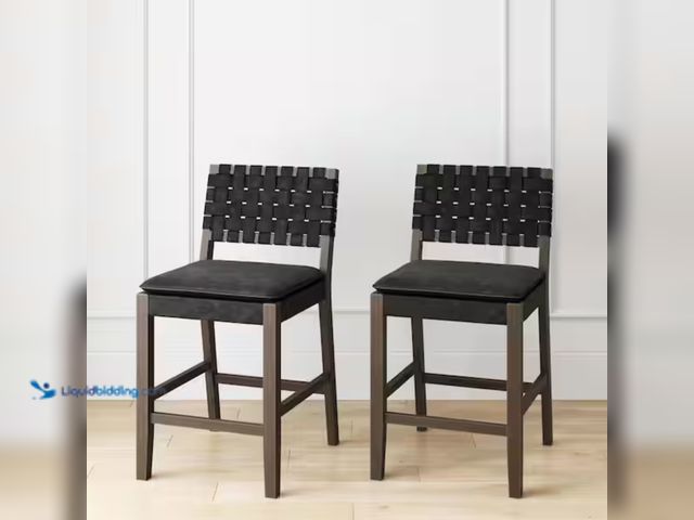 Lot 49-2000430 - Set of (2) Nathan James Cohen 24 in. Mid-Century Modern Wood Counter Height Bar Stool, with Woven Fa...