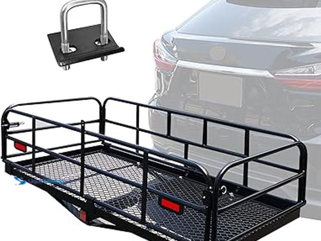 Lot 49-3631459 - 500 Lbs Heavy Duty Hitch Mount Cargo Carrier 60" x 24" x 14.4" Folding Cargo Rack Rear Luggage Baske...