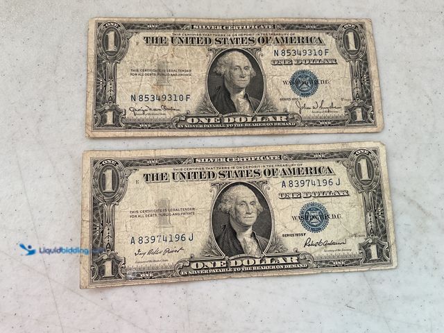 Lot 49-1811266 - 2 BLUE SEAL UNITED STATES ONE DOLLAR SILVER CERTIFICATES INCLUDING 1935 D AND F