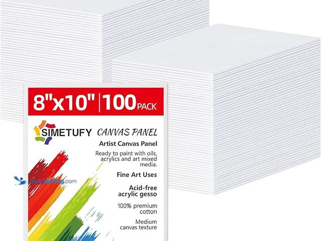 Lot 49-3482766 - Simetufy 100 Pack 8x10 Bulk Canvas Boards for Painting Value Pack Small Flat Canvas Panels 100% Cott...