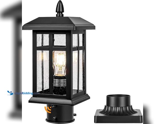 Lot 49-5459723 - Dusk to Dawn Black Outdoor Post Light Fixture, Pole Lamp with Pier Mount, Waterproof Exterior Lamp P...