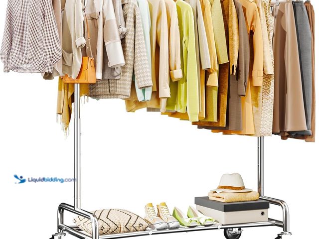 Lot 49-3513554 - Raybee Clothes Rack Load 220 LBS, Clothing Racks for Hanging Clothes, Rolling Garment Rack with Stur...