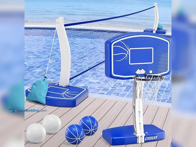 Lot 49-1572253 - HYES 2-in-1 Pool Basketball Hoop and Volleyball Net, Pool Volleyball & Poolside Basketball Game Set ...