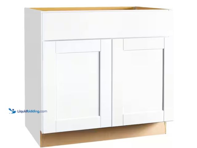 Lot 49-1570076 - Hampton Bay Shaker 36 in. W x 24 in. D x 34.5 in. H Assembled Base Cabinet in Satin White, Model # K...