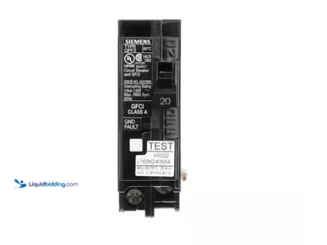 Lot 49-5574021 - Siemens
20 Amp 1-Pole Type QPF2 GFCI Circuit Breaker. Store SKU # 992620. Unused