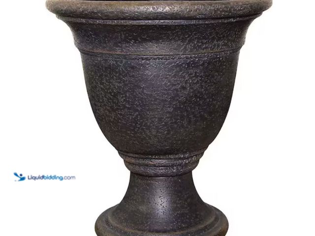Lot 49-1632095 - Southern Patio Jean Pierre Large 16"x18" 22-Qt. Brownstone Resin Composite Urn Outdoor Planter, Mode...