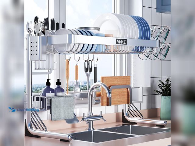 Lot 49-5409762 - VNKZI Over Sink Dish Drying Rack, 2 Tier Full Stainless Steel Storage Adjustable Length (25.98'' to ...