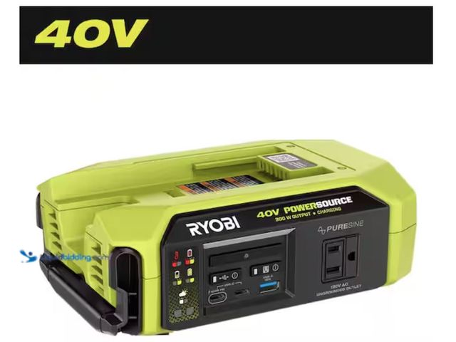 Lot 49-2020850 - RYOBI 40V 300-Watt Portable Battery Inverter Power Source and 40V Battery Charger (Tool Only), Model...