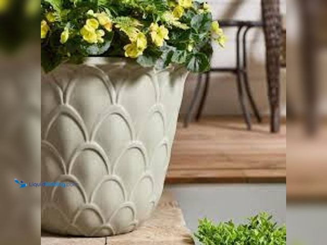 Lot 49-5488501 - QTY 2 - Vigoro Cosette Large Beige Resin Textured Lightweight Round Planter (18.6 in. L x 18.6 in. W...