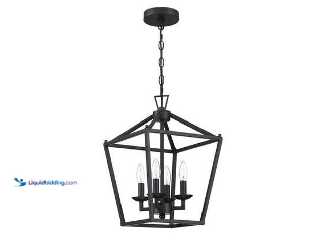 Lot 49-5539922 - Pia Ricco 4-Light Matte Black Cage Lantern for Kitchen Entrance Foyer Farmhouse Chandelier Model # 1...