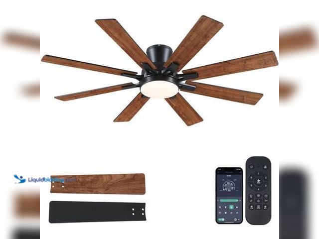 Lot 49-5572397 - Kviflon 52 in. Indoor/Outdoor Flush Mount Brown Ceiling Fan with Integrated Dimmable LED Light and R...