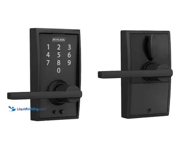 Lot 49-1578367 - Schlage Century Matte Black Touch Keyless Touchscreen Door Lock with Latitude Handle, Model # FE695 ...