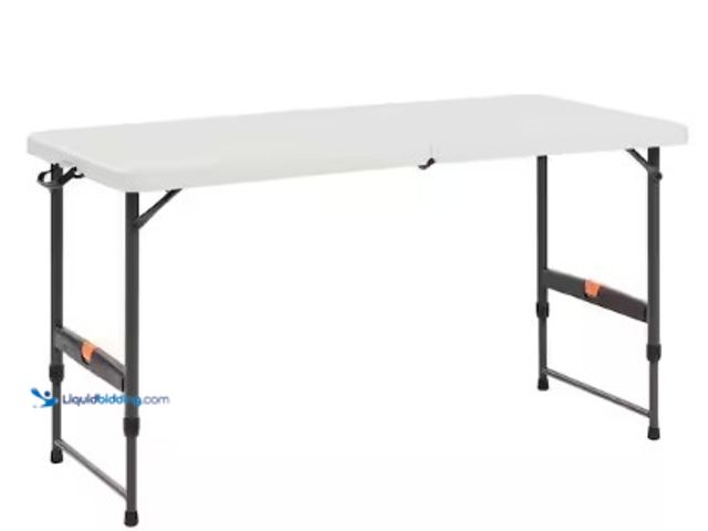 Lot 49-2022307 - HDX 4 ft. Almond Resin Top Single Hand Adjustable Height Indoor/Outdoor Rectangular Folding Utility ...