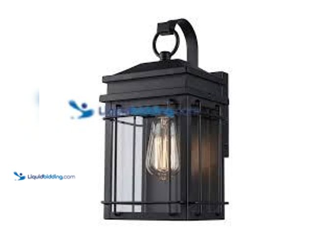 Lot 49-5581492 - Hampton Bay Broward 13 in. 1-Light Black Outdoor Hardwired Wall Lantern Sconce Light Fixture with Cl...