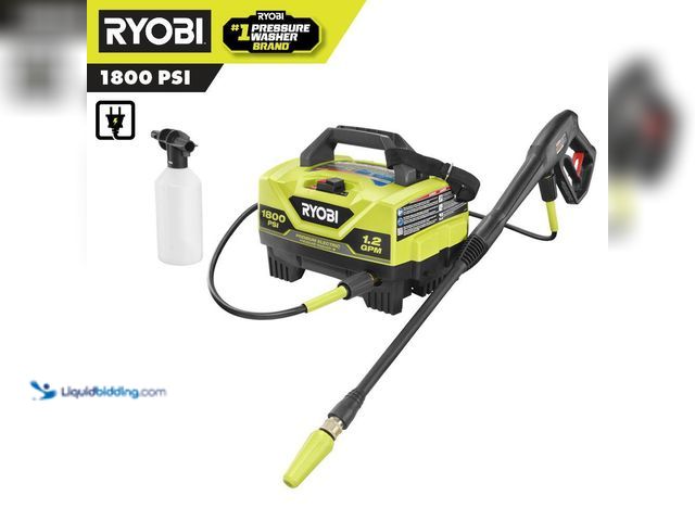 Lot 49-5449186 - RYOBI
1800 PSI 1.2 GPM Cold Water Corded Electric Pressure Washer (tested works) (attachments inclu...