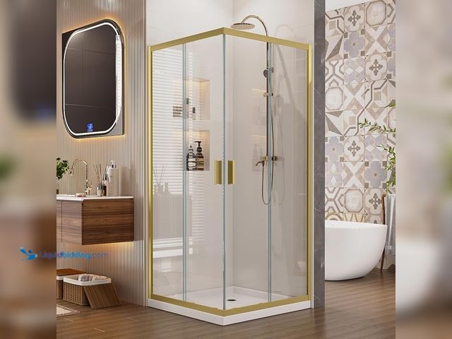 Lot 49-1630675 - Sunrosa Corner Shower Door 36" x 36" x 76", Brushed Gold Shower Enclosure | Adjustable Width, 1/4" T...
