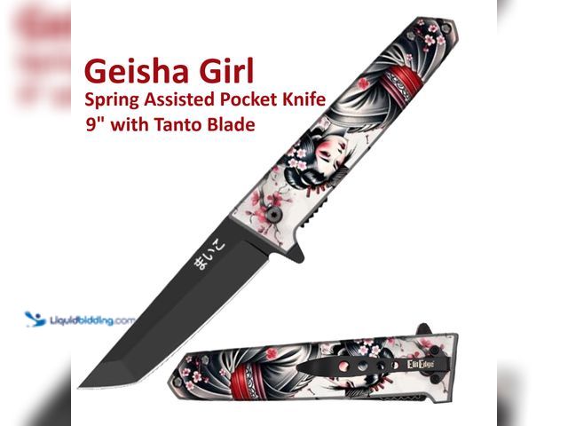 Lot 49-5434387 - Geisha Girl Spring Assisted Pocket Knife 9" with Tanto Blade - NEW - This pocket knife stays true to...