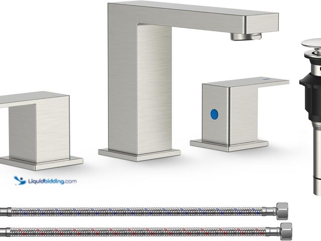 Lot 49-3531160 - FORIOUS Brushed Nickel Bathroom Faucet 3 Hole, 8 Inch Widespread Square Bathroom Sink Faucet with Me...