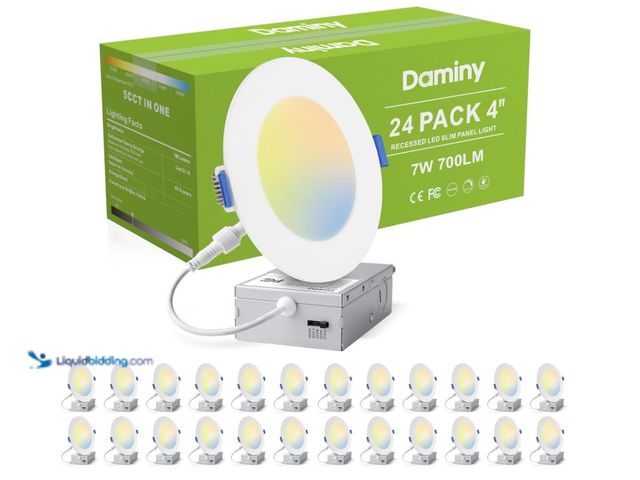 Lot 49-1576818 - DAMINY 24 Pack 4 Inch LED Recessed Lighting with Junction Box,5CCT,Ultra-Thin Recessed Light,7W 700L...