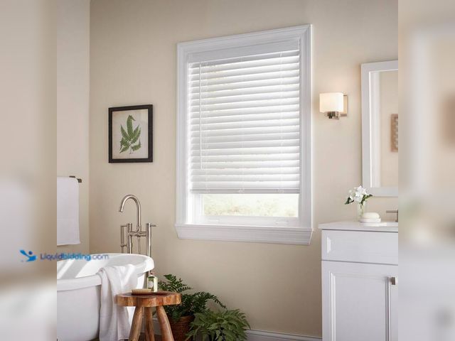 Lot 49-5414302 - (2) Home decorators collection White Cordless Faux Wood Blinds for Windows with 2 in. Slats - 42 in....