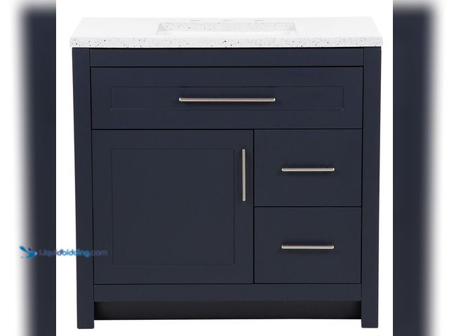 Lot 49-5447825 - Home Decorators Collection Clady 37 in. Single Sink Deep Blue Bath Vanity with Silver Ash Cultured M...