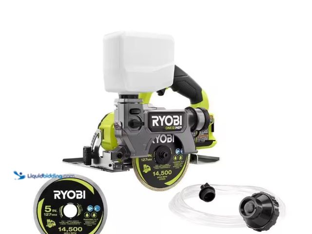 Lot 49-1575608 - RYOBI ONE+ HP 18V Handheld Wet/Dry Masonry Tile Saw (Tool Only) with 5 in. Diamond Tile Cutting Blad...