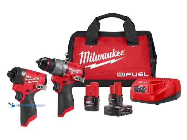 Lot 49-3433392 - (2-Tool) Milwaukee M12 FUEL 12-Volt Lithium-Ion Brushless Cordless Hammer Drill and Impact Driver Co...