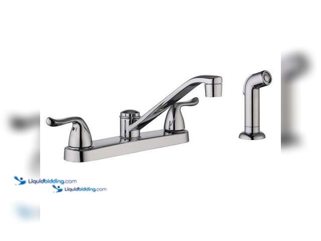 Lot 49-5581995 - Glacier Bay Constructor Double-Handle Standard Kitchen Faucet with Side Sprayer in Polished Chrome M...