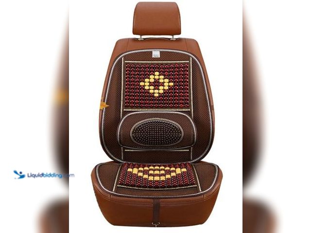 Lot 49-1569405 - Wood Beaded Comfort Seat Cover with Cooling Ventilated Mesh Lumbar Back Brace Massage Support Cushio...