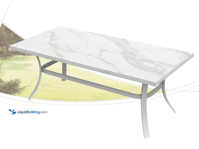 Lot 49-2000422 - Premium Home Solution Outdoor Patio Dining Table, Marbled Look, White/Blue, 47 3/8" x 23 5/8", Model...