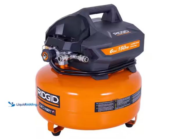 Lot 49-1566858 - RIDGID 6 Gal. 150 PSI Portable Electric Oil-Free Jobsite Pancake Air Compressor with Dual Pressure G...
