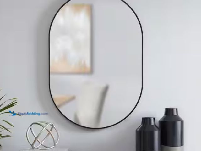 Lot 49-1622489 - Style Well Medium Modern Oval Black Framed Mirror (22 in. W x 32 in. H), Model # AL-P2232B, Unused. ...