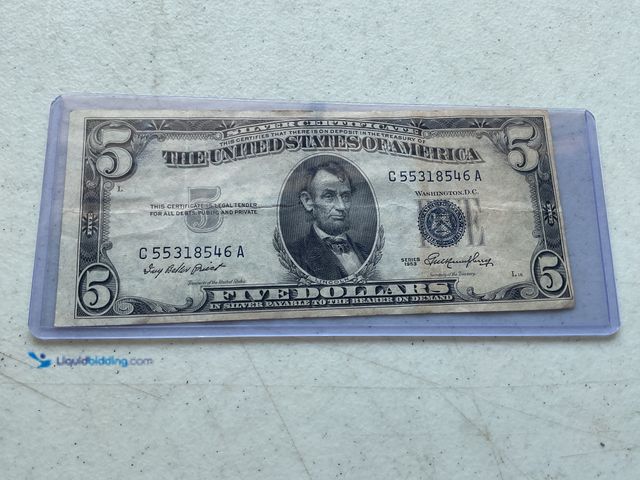 Lot 49-1804201 - 1953 BLUE SEAL US $5 DOLLAR BILL, SILVER CERTIFICATE.