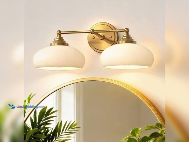 Lot 49-3565039 - YANSUN
18 in. 2-Light Gold Vintage Vanity Light, Double Arm Wall Sconce with Milk White Glass Shade...