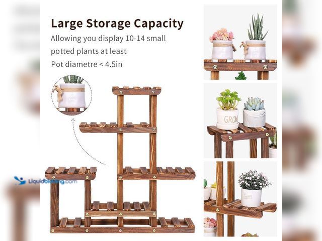 Lot 49-3566013 - AESOME
24.2 in. x 23.6 in. Indoor Pine Wood Plant Stand 10-Potted Succulent Display Holder 5-Tier G...