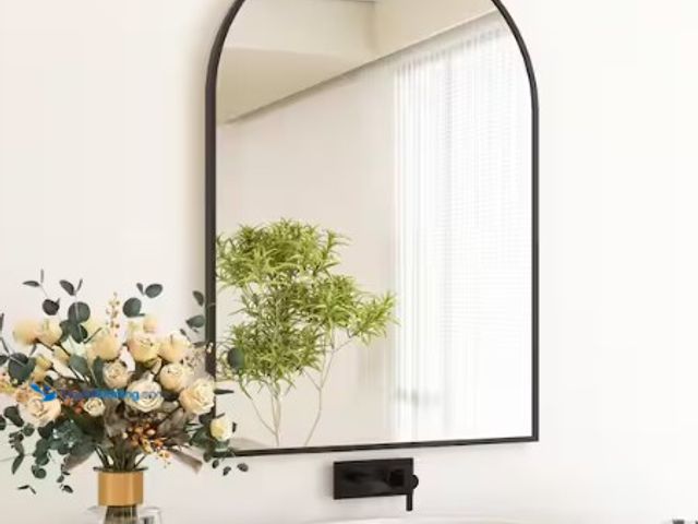 Lot 49-2004158 - XRAMFY 24 in. W x 36 in. H Arched Black Aluminum Alloy Framed Wall Mirror, Model # BACSC2436-BLACK, ...