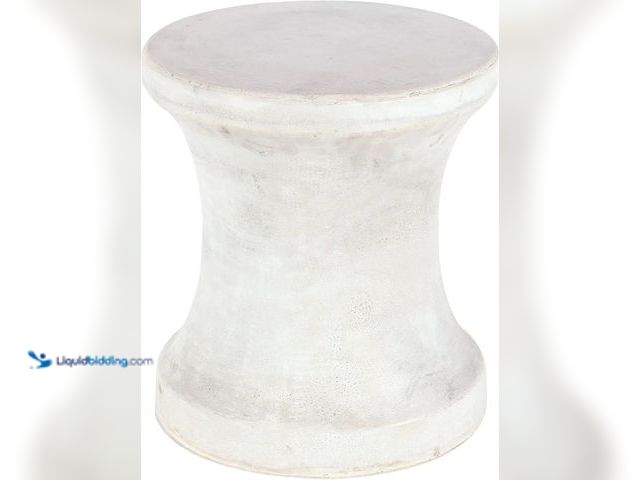 Lot 49-3527322 - Deco 79 Fiberclay Ceramic Distressed Hourglass Outdoor Accent Table, 14" x 14" x 16", White (clean) ...