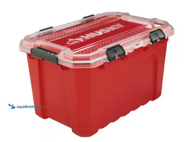 Lot 49-5574149 - Husky
20-Gal. Professional Heavy Duty Waterproof Stackable Plastic Storage Container with Hinged Li...