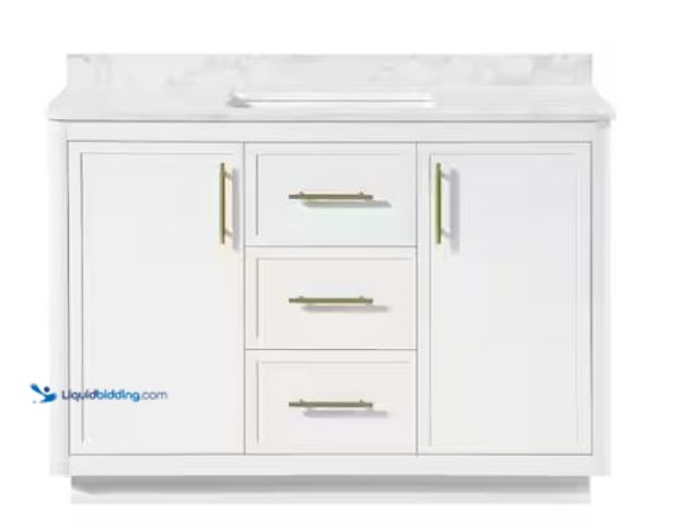 Lot 49-5452843 - Home Decorators Collection Tamsin 48 in. Single Sink White Bath Vanity with White Round Corner Engin...