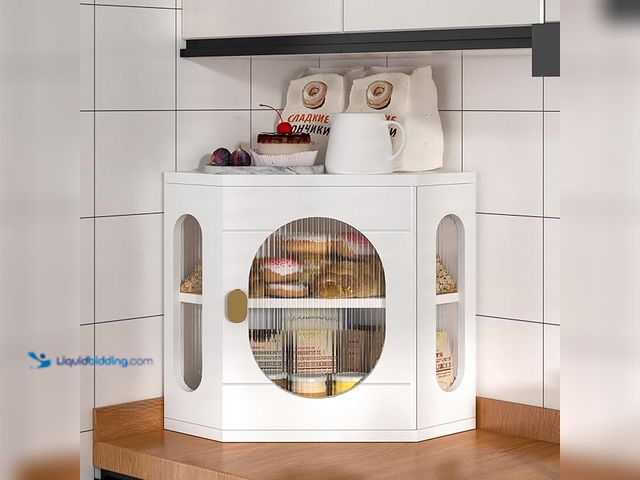 Lot 49-3430425 - TQQDCI Corner Bread Box for Kitchen Countertop, Large Wooden Bread Box, Double Layer Bread Storage B...