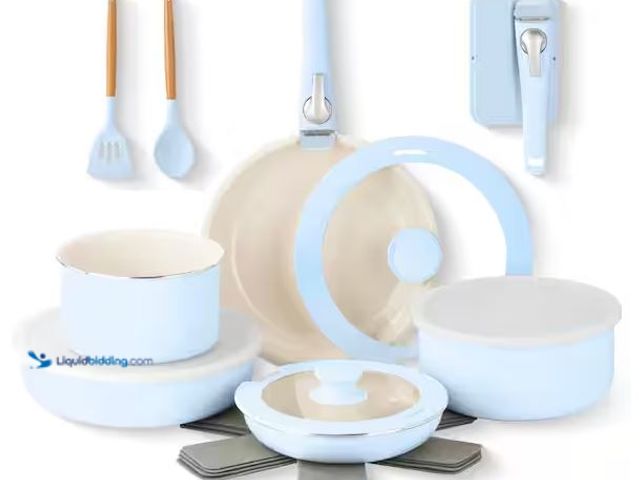 Lot 49-5478530 - Gotham Steel
18 Piece Aluminum Ceramic Nonstick Detachable Handle Cookware Set in Blue Internet # 3...