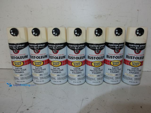 Lot 49-1627474 - Lot of (7) RUST-OLEUM Custom Spray 5-in-1 Spray Paint, Satin Shell White, 12 Oz. Model #376875, Unus...