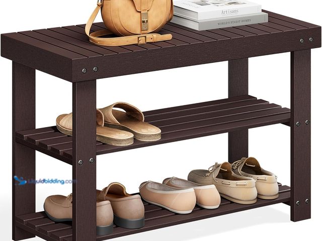 Lot 49-5463415 - SONGMICS Shoe Rack Bench, 3-Tier Bamboo Shoe Storage Organizer, Entryway Bench, Holds Up to 286 lb, ...