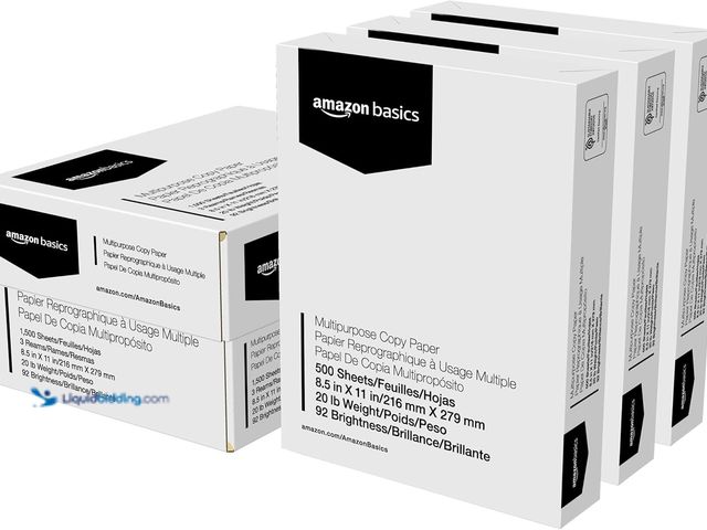 Lot 49-3528286 - Amazon Basics Multipurpose Copy Printer Paper, 20 lb, 8.5 x 11 Inches, 3 Reams (1,500 Sheets), 92 Br...