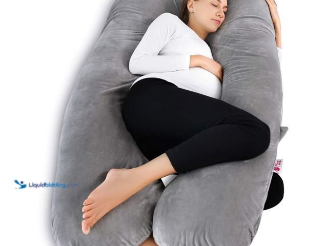 Lot 49-1519894 - Meiz Pregnancy Pillow, U Shaped Pregnancy Body Pillow with Zipper Removable Cover (Gray- Velvet), Mo...