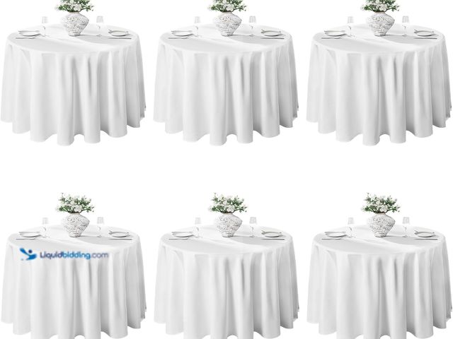 Lot 49-5408670 - VidaFete 6 Pack 90inch Round Tablecloth Polyester Table Cloth，Stain Resistant and Wrinkle Polyester ...