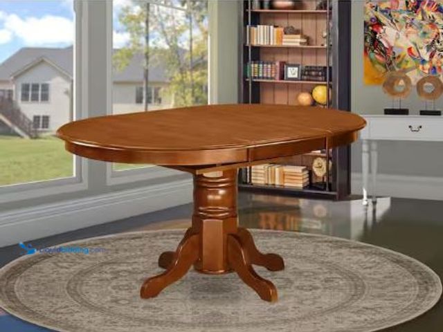 Lot 49-1565829 - Home Imports Emporium Saddle Brown Wood 60 in. Pedestal Dining Table Seats 4, Model # AVT-SBR-TP-440...