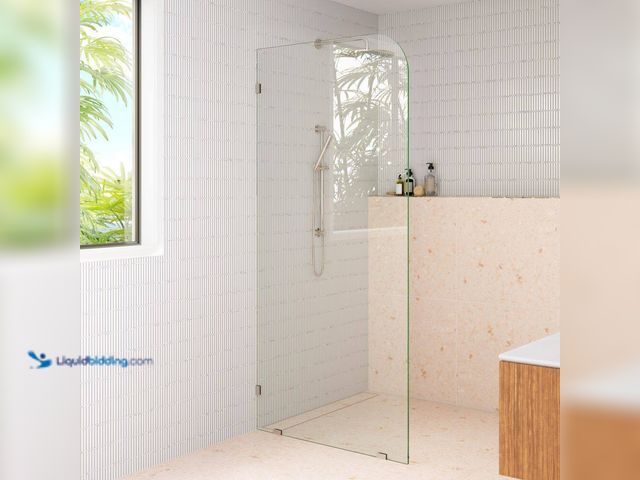 Lot 49-5512147 - Glass Warehouse 34 in. W x 78 in. H Single Panel Radius Fixed Frameless Shower Door. Model # GW-F-RA...