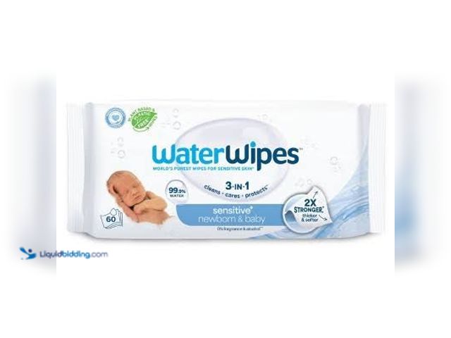 Lot 49-5559308 - QTY 12 - WaterWipes Sensitive Newborn & Baby Wipes, 99.9% Water, Unscented & Hypoallergenic - 60ct. ...